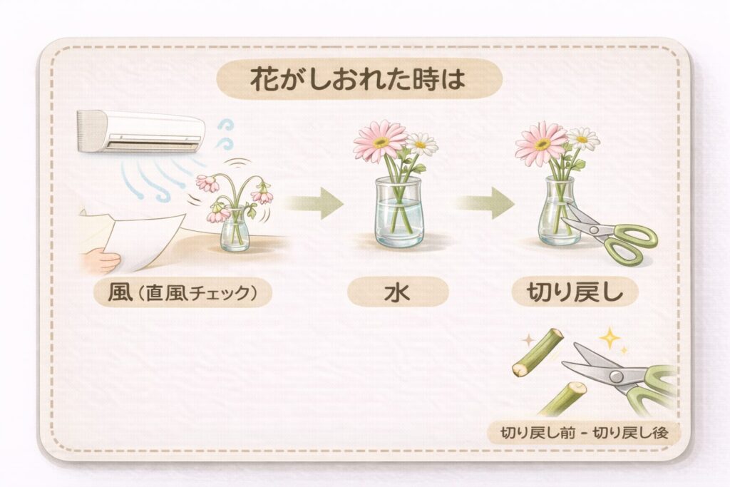 花が萎れた時のケア手順を図解