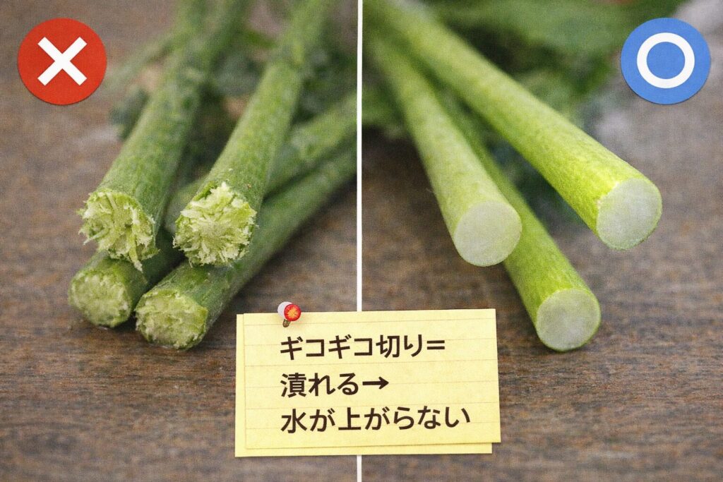 茎の切り口の比較図：ギゴギコとスパっと