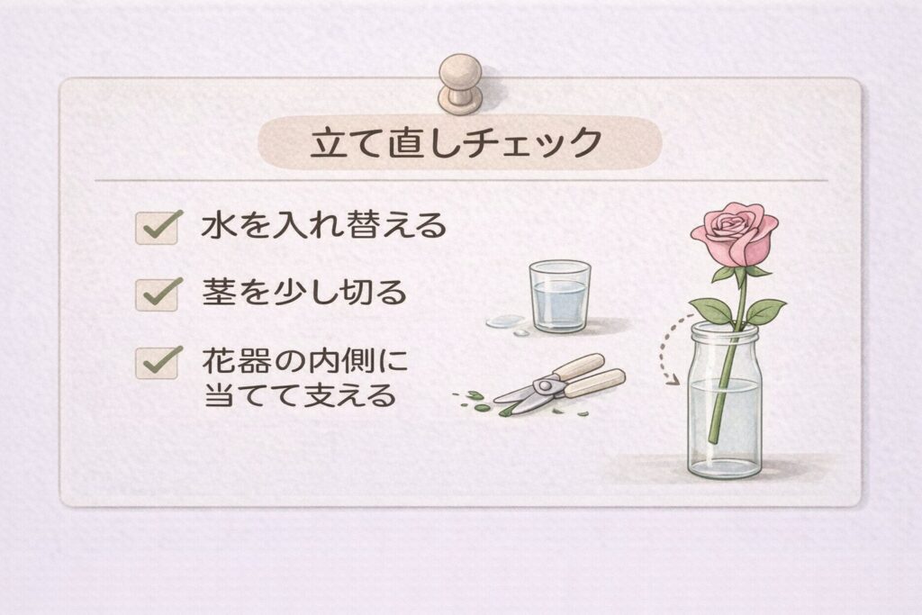 一輪挿しの立て直しチェック