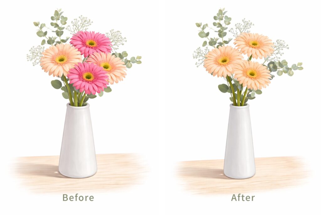 ガーベラとユーカリのビフォーアフター