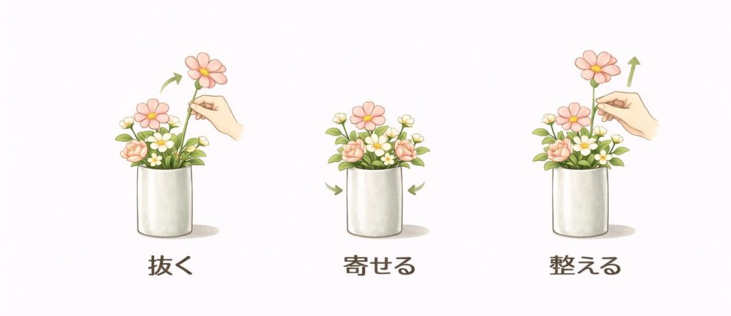 花の生け方･バランスの直し方を図解