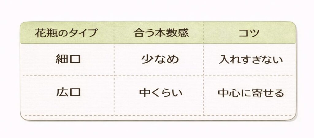 花瓶のタイプ＆本数感の表