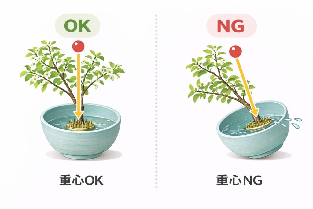 重心OKの枝物とNGの枝物の比較図