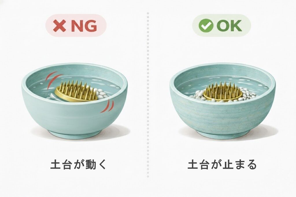 土台が動く剣山と止まる剣山の比較図