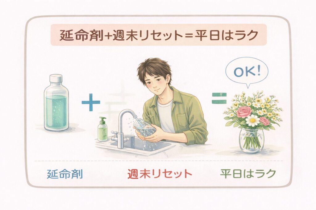 延命剤と週末リセットで平日のケアがラクになる図