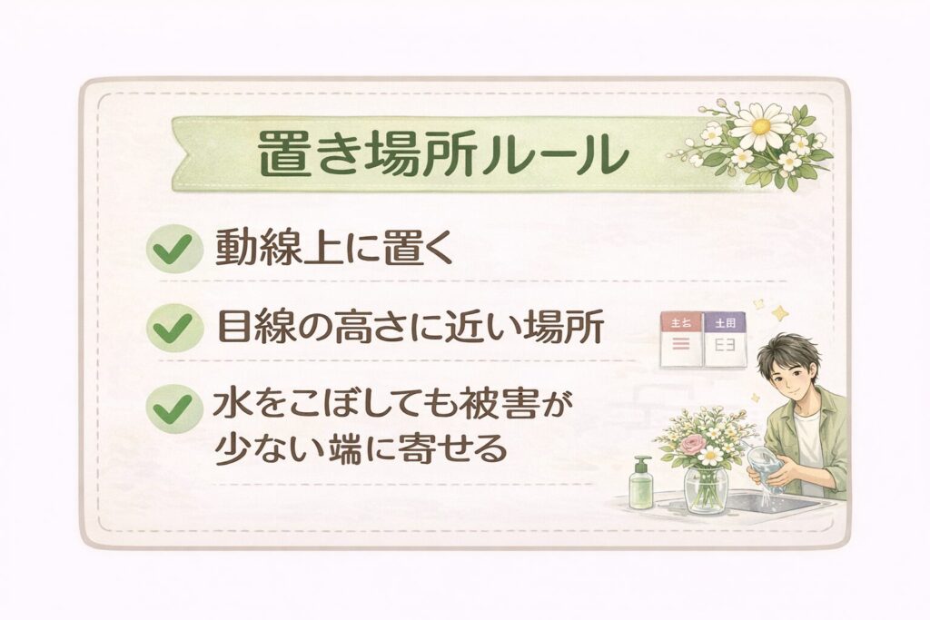花の置き場所ルール3つ・イラスト