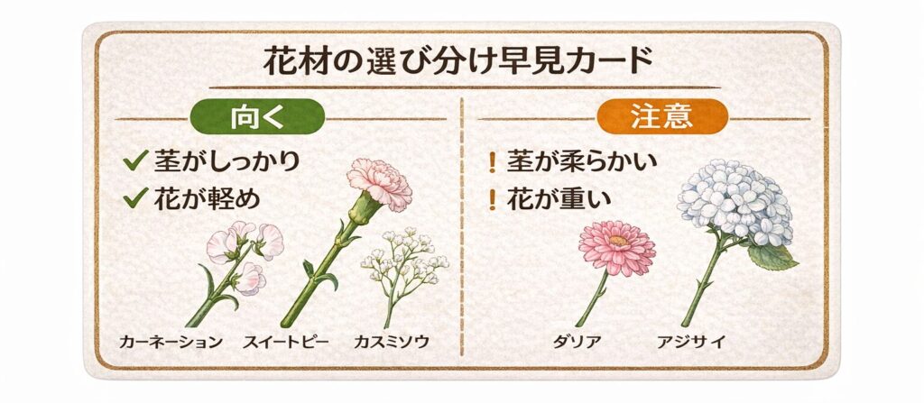 花材の選び分け早見カード