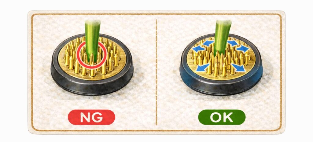 剣山に挿した茎をOK･NGで比較