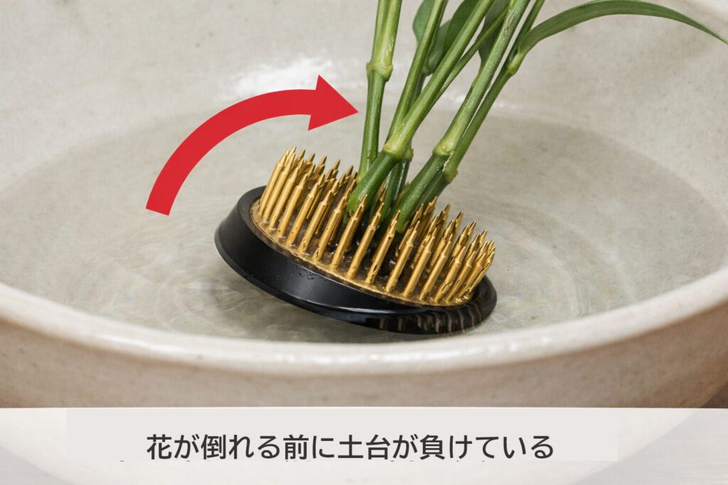 茎を挿した剣山が傾いている写真