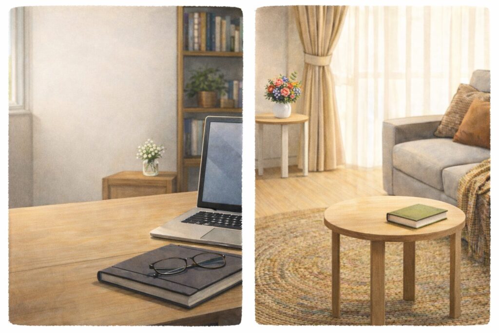 デスクに飾った図とリビングに飾った図