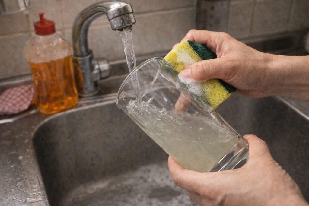 花瓶をスポンジで洗っている写真