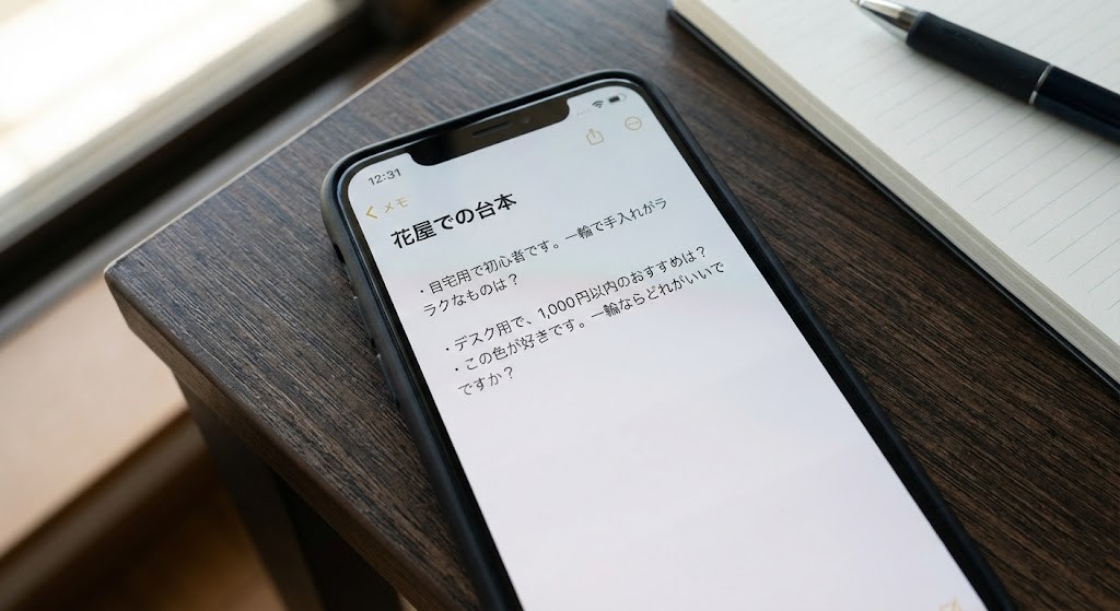 スマホに保存した花屋での台本を撮った写真