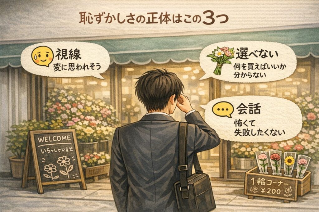 3つの恥ずかしさの正体をイラストにした図