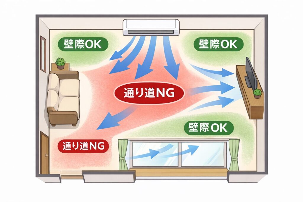 夏の花が長持ちする室内配置の俯瞰図