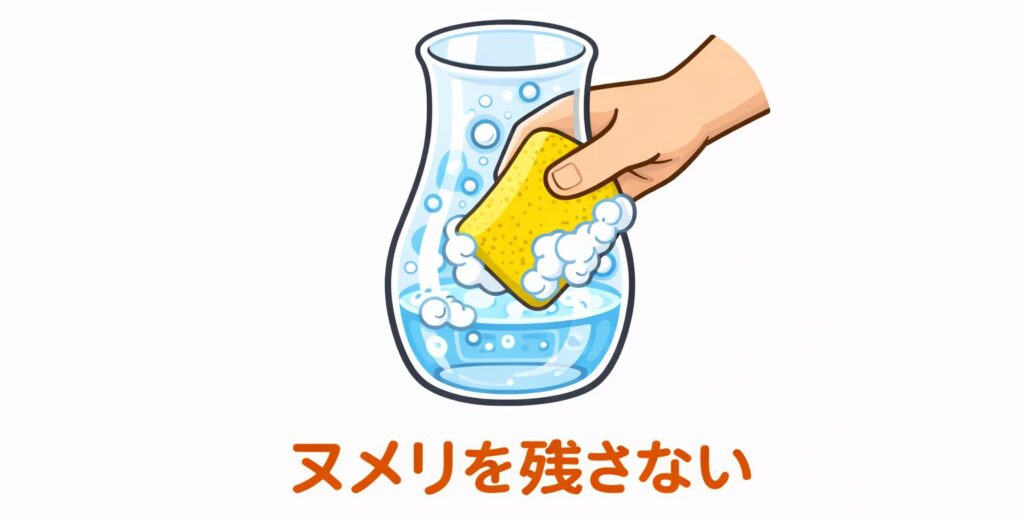 花瓶を洗剤で洗っている図
