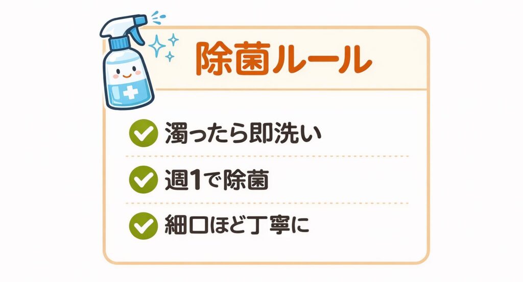 花瓶のぬめりを断つ除菌ルールの図