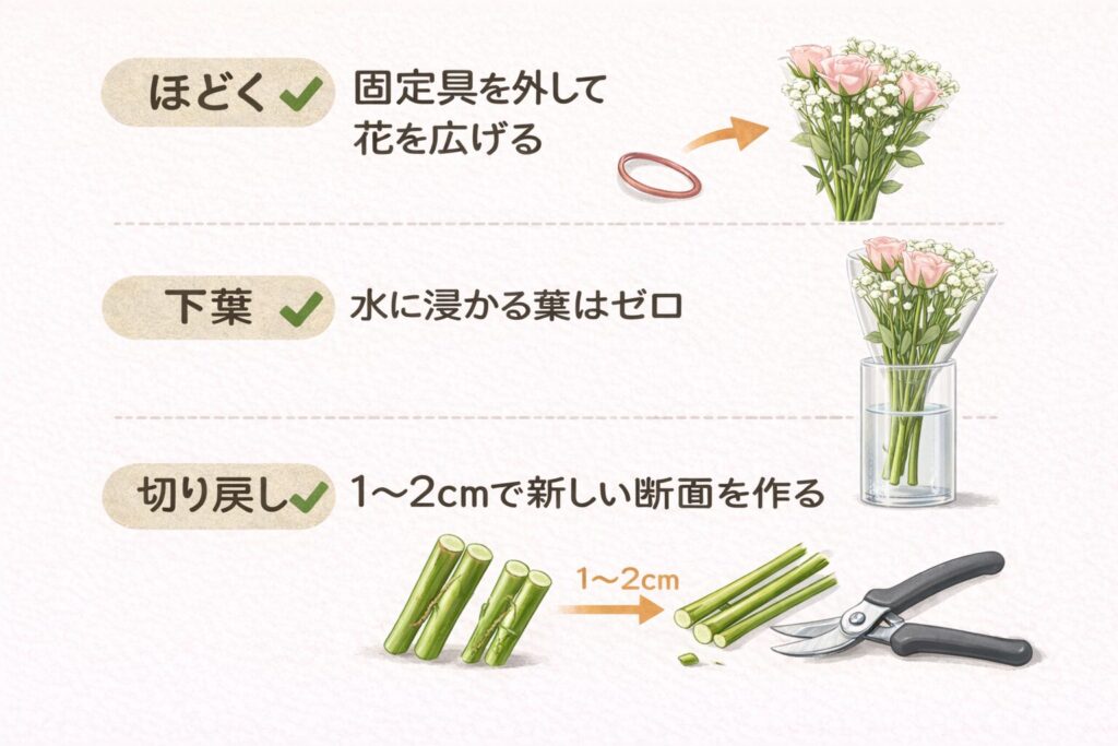 スーパーの花束土台の作り方図解