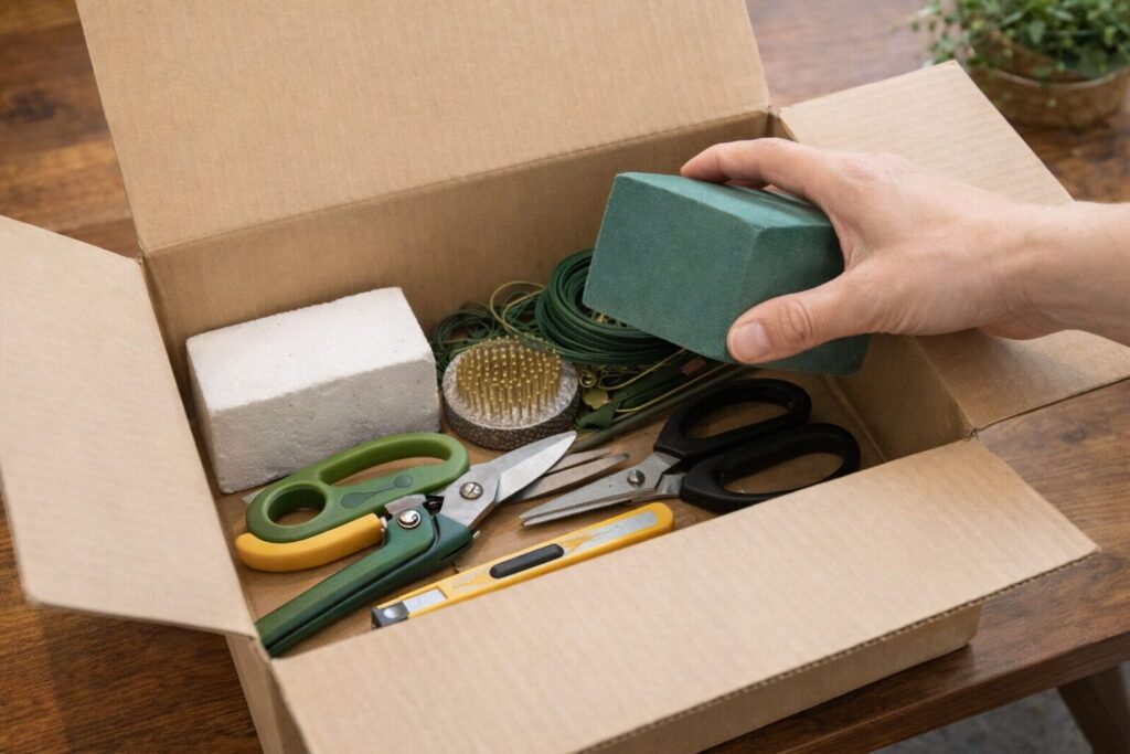 不要な道具を段ボールにしまっているところを撮った写真