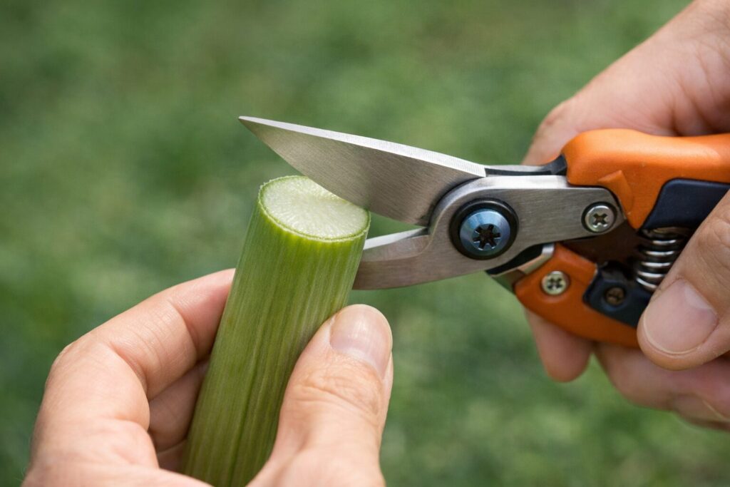 茎をハサミでカットするところを撮った写真
