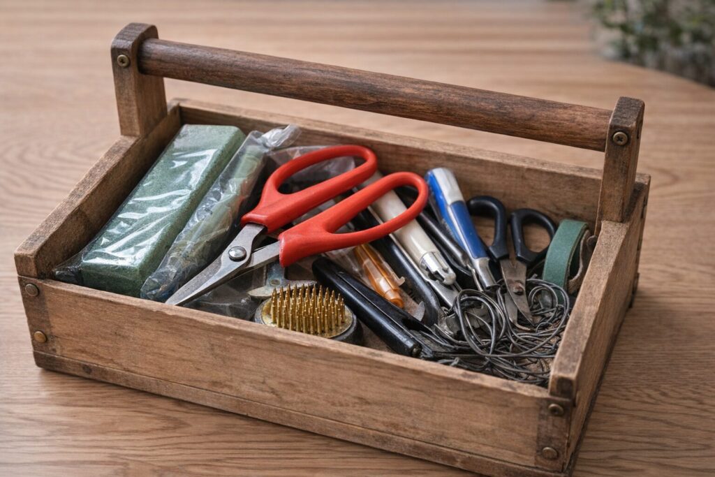 道具箱に入れた道具類・写真