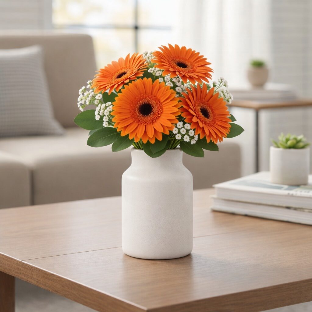 リビングに飾ったオレンジのガーベラ
