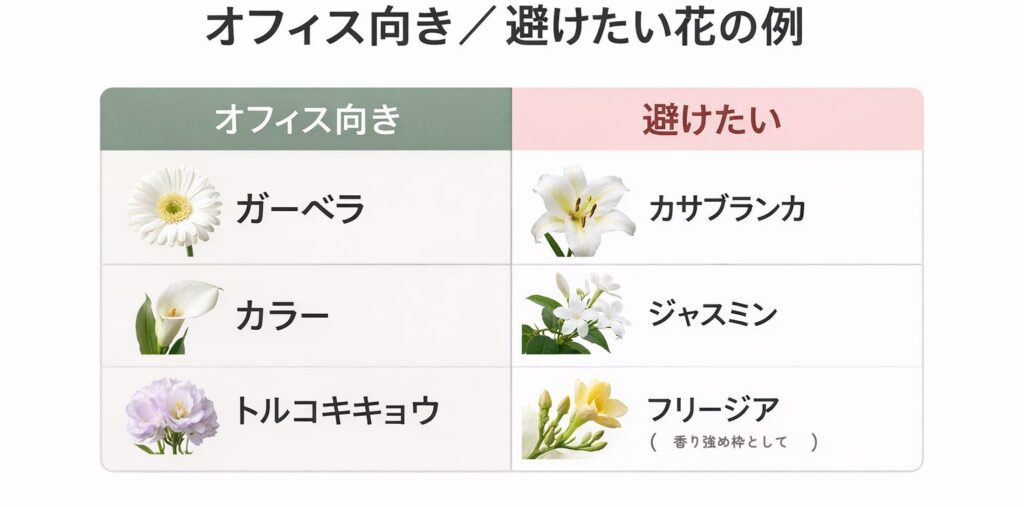 オフィス向きの花・避けたい花の一覧表