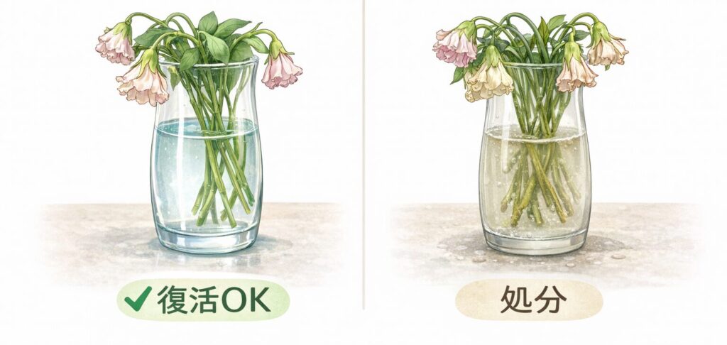 復活を試す花と処分する花の比較図