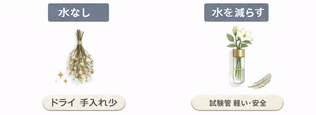 ドライフラワーと試験管型花瓶の図