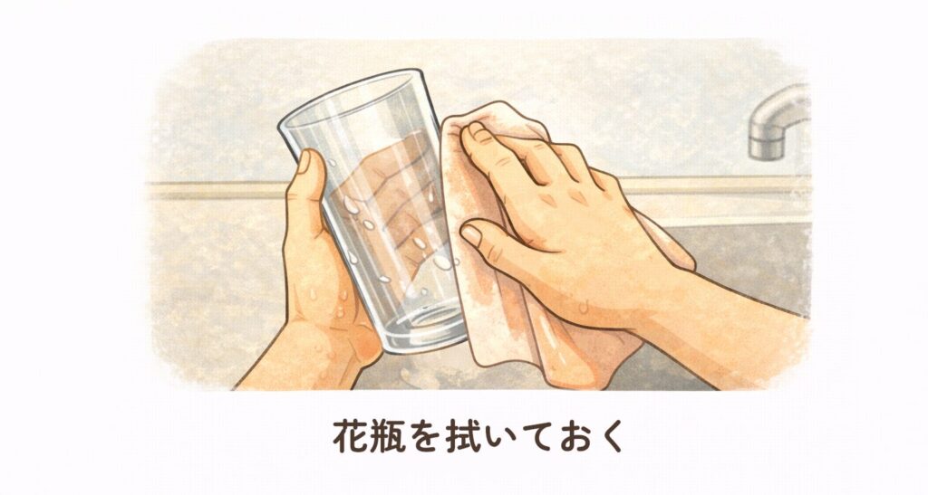 花瓶を布で拭いている図