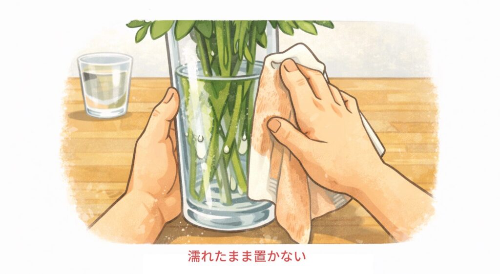 花瓶を布で拭いている図