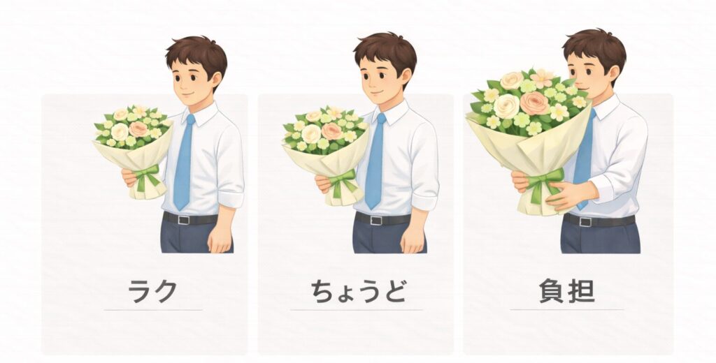 3パターンのサイズの花束の比較図