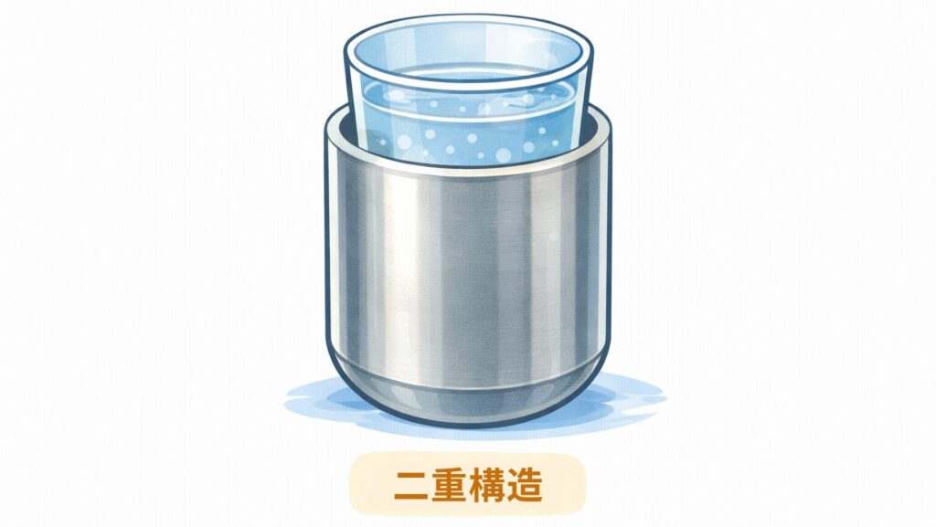 金属とガラスで二重構造の花瓶