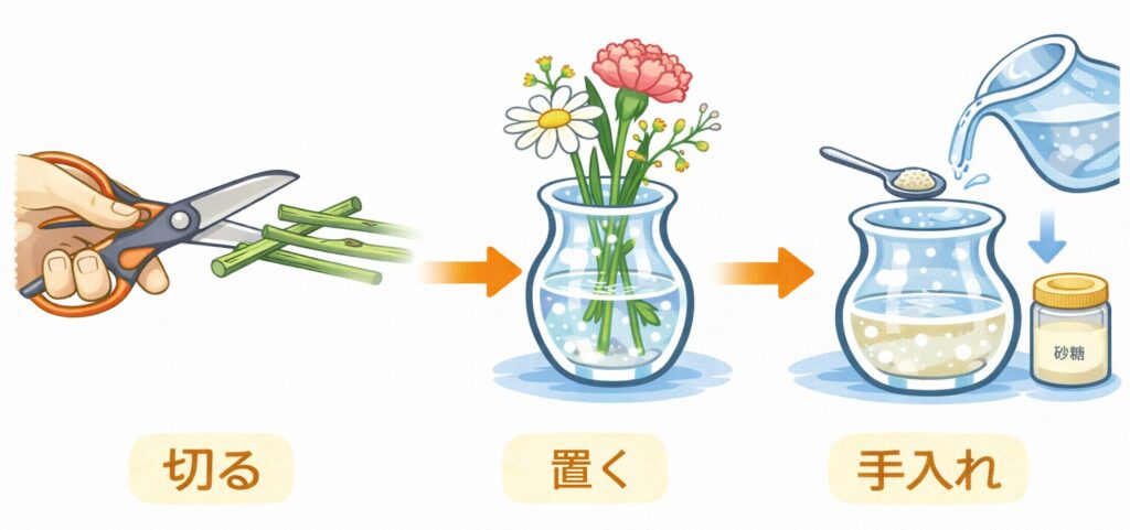日々の手入れの手順を図解