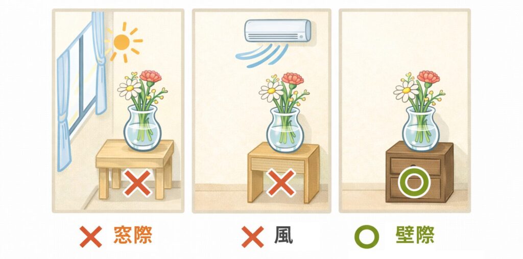 花瓶の置き場の比較図