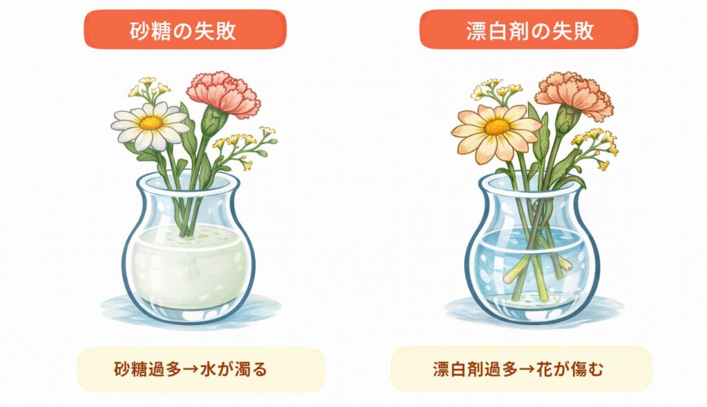 砂糖の失敗と漂白剤の失敗例