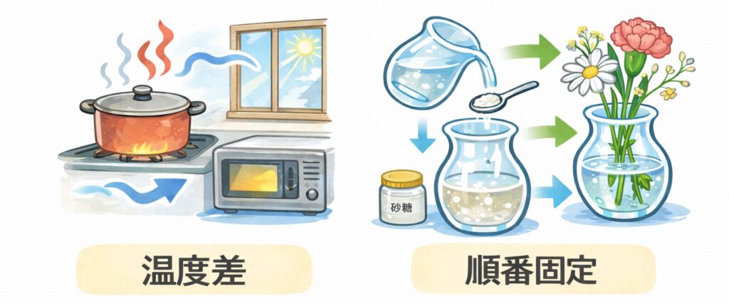 温度差と順番固定の図